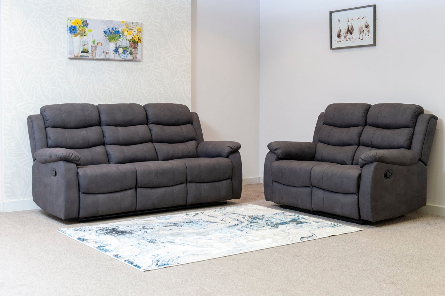 "Foster" Charcoal Grey Fabric Reclining 3 Seater + 2 Seater Sofa Set