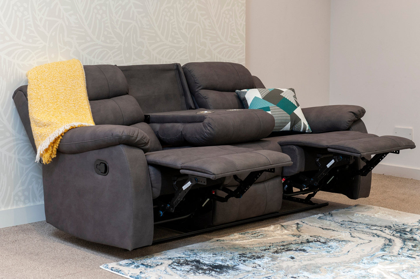 "Foster" Charcoal Grey Fabric Reclining 3 Seater + 2 Seater Sofa Set