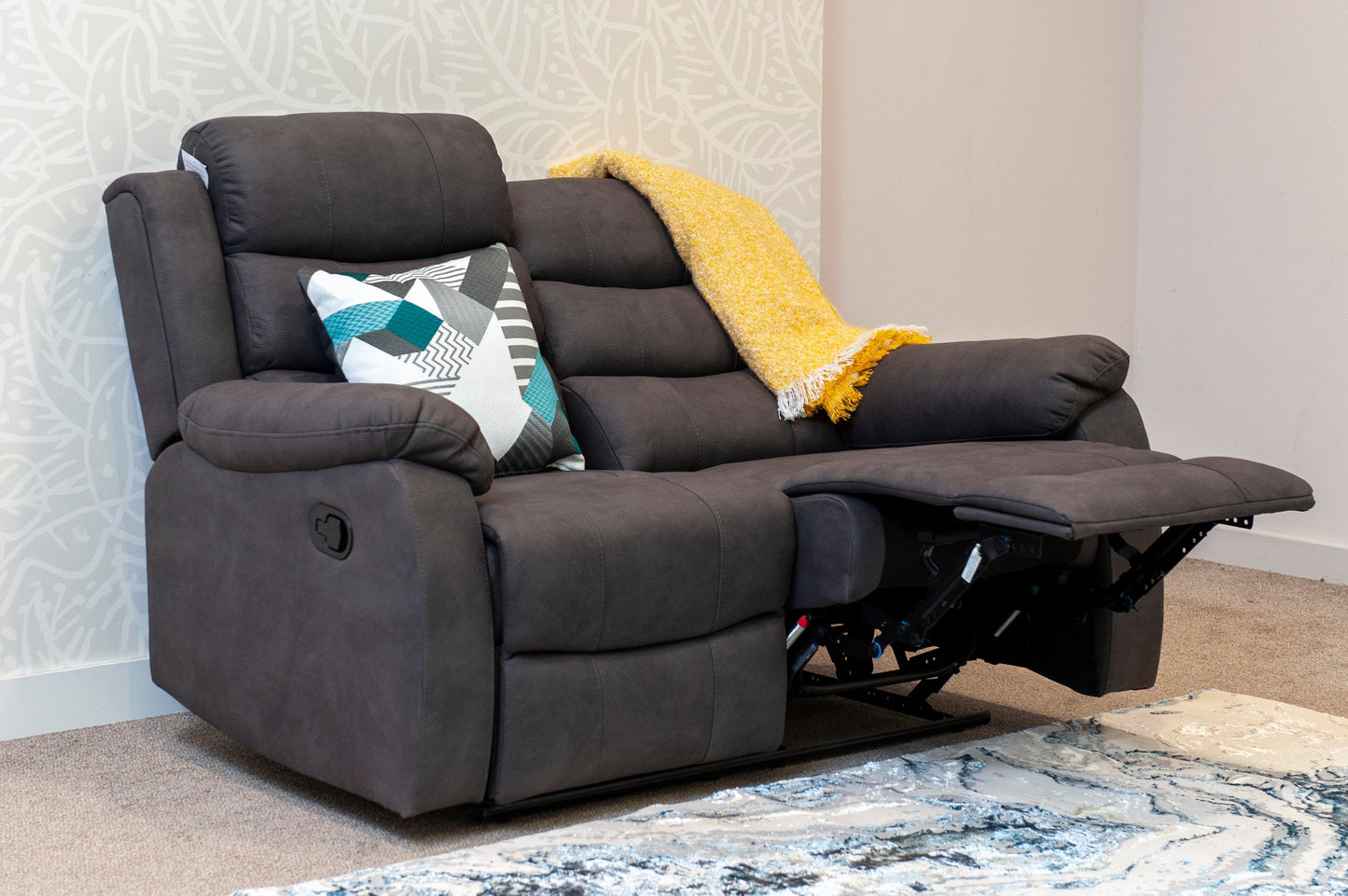 "Foster" Charcoal Grey Fabric Reclining 3 Seater + 2 Seater Sofa Set