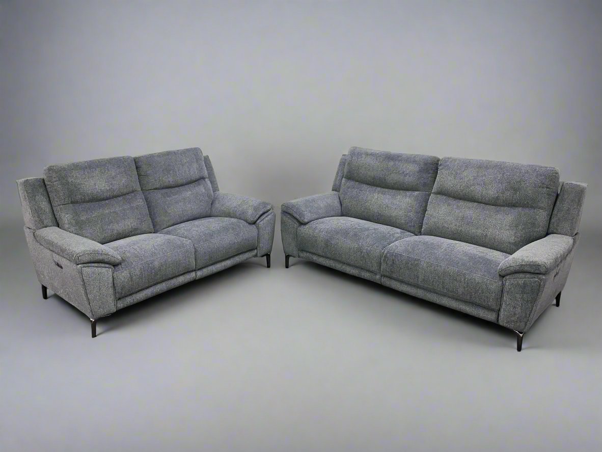 "Wren Sloane" Charcoal Fleck Electric Recline 3 Seater + 2 Seater Sofa Bundle