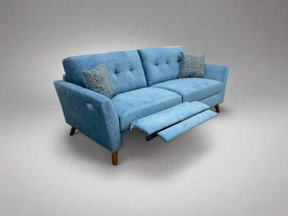 "Studio Renato" Velour Aqua Electric Recline 3 Seater Sofa