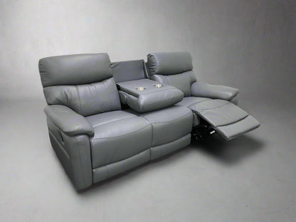 "Inca-Vino Moet" Slate Grey Leather Electric Recline 3 Seater & 2 Seater Sofa Bundle