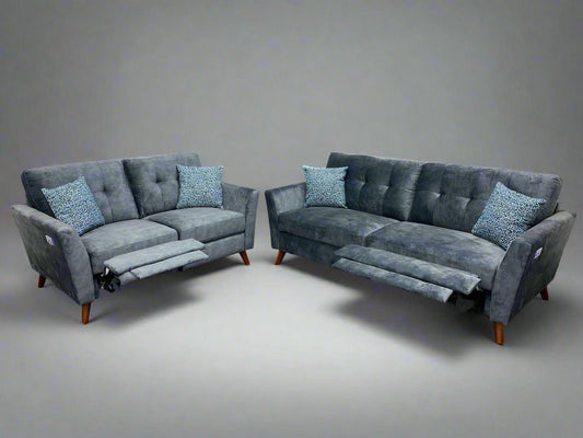 "Studio Renato" Velour Grey Smoke Electric Recline 3 Seater & 2 Seater Sofa Bundle