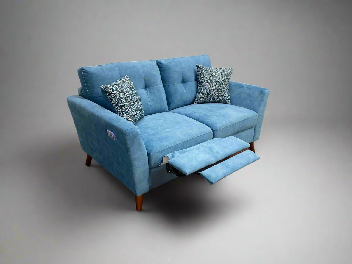 "Studio Renato" Velour Aqua Electric Recline 2 Seater Sofa