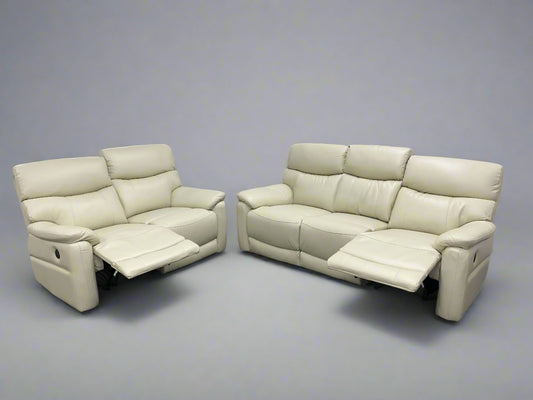 "Inca-Vino Moet" Ivory Leather Electric Recline 3 Seater & 2 Seater Sofa Bundle