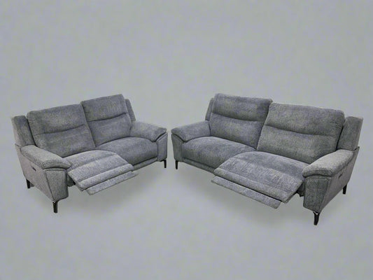 "Wren Sloane" Charcoal Fleck Electric Recline 3 Seater + 2 Seater Sofa Bundle