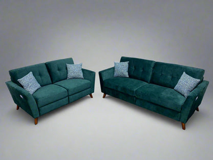 "Studio Renato" Velour Forest Green Electric Recline 3 Seater & 2 Seater Sofa Bundle