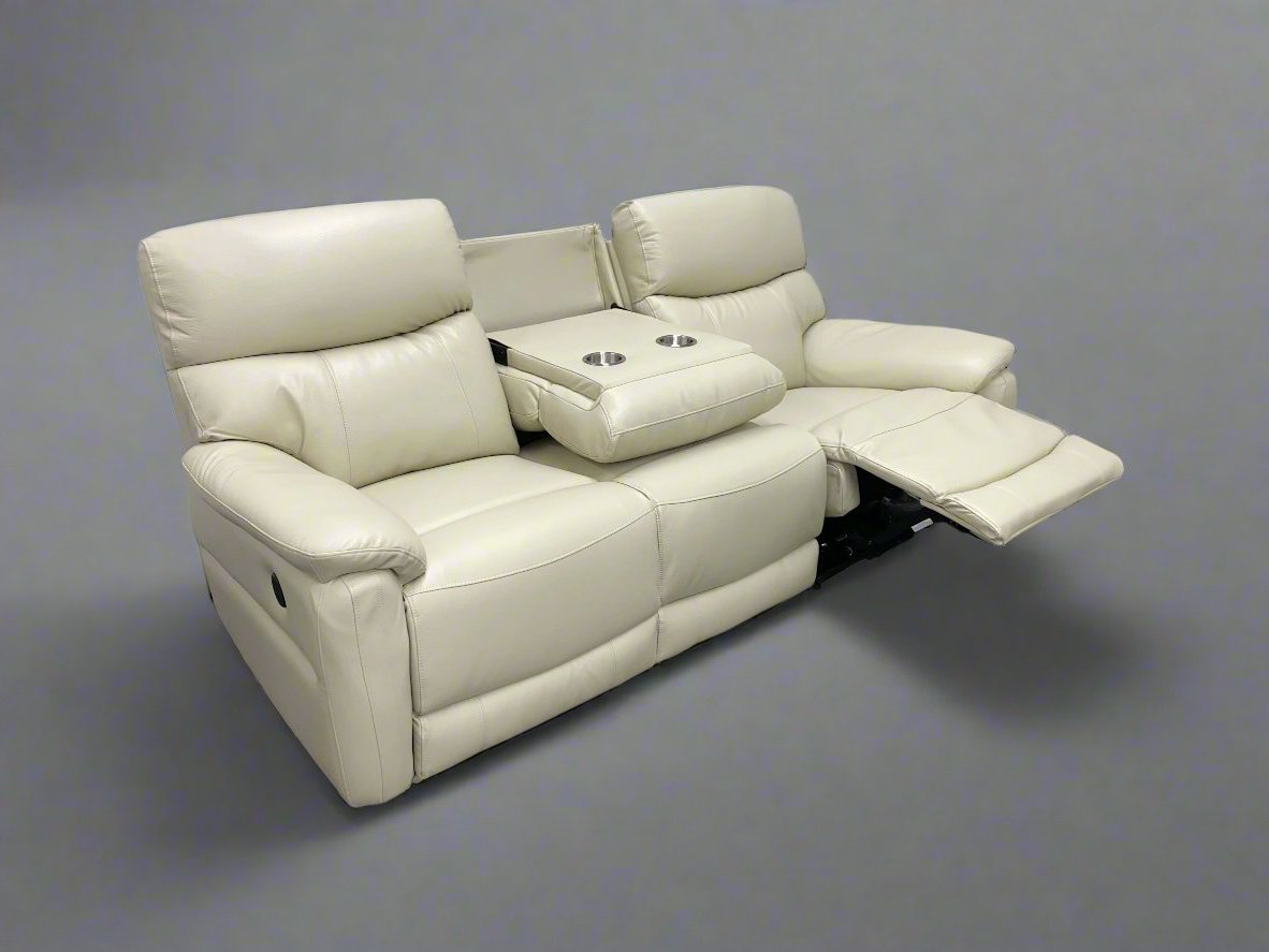 "Inca-Vino Moet" Ivory Leather Electric Recline 3 Seater Sofa