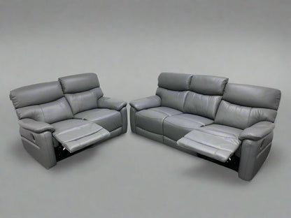 "Inca-Vino Moet" Slate Grey Leather Electric Recline 3 Seater & 2 Seater Sofa Bundle